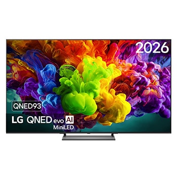 Vooraanzicht van 85 inch LG QNED evo AI QNED93 Mini LED 4K Smart TV 2026 85QNED93B6A